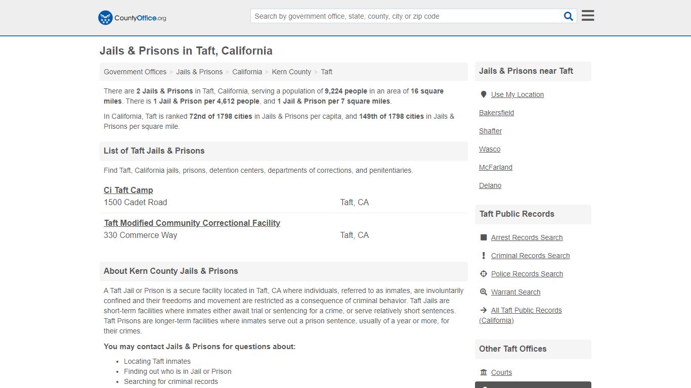 Jails & Prisons - Taft, CA (Inmate Rosters & Records)