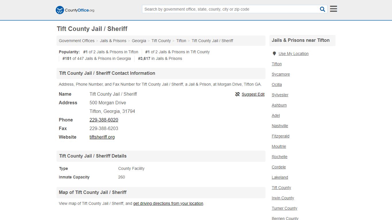 Tift County Jail / Sheriff - Tifton, GA (Address, Phone, and Fax)