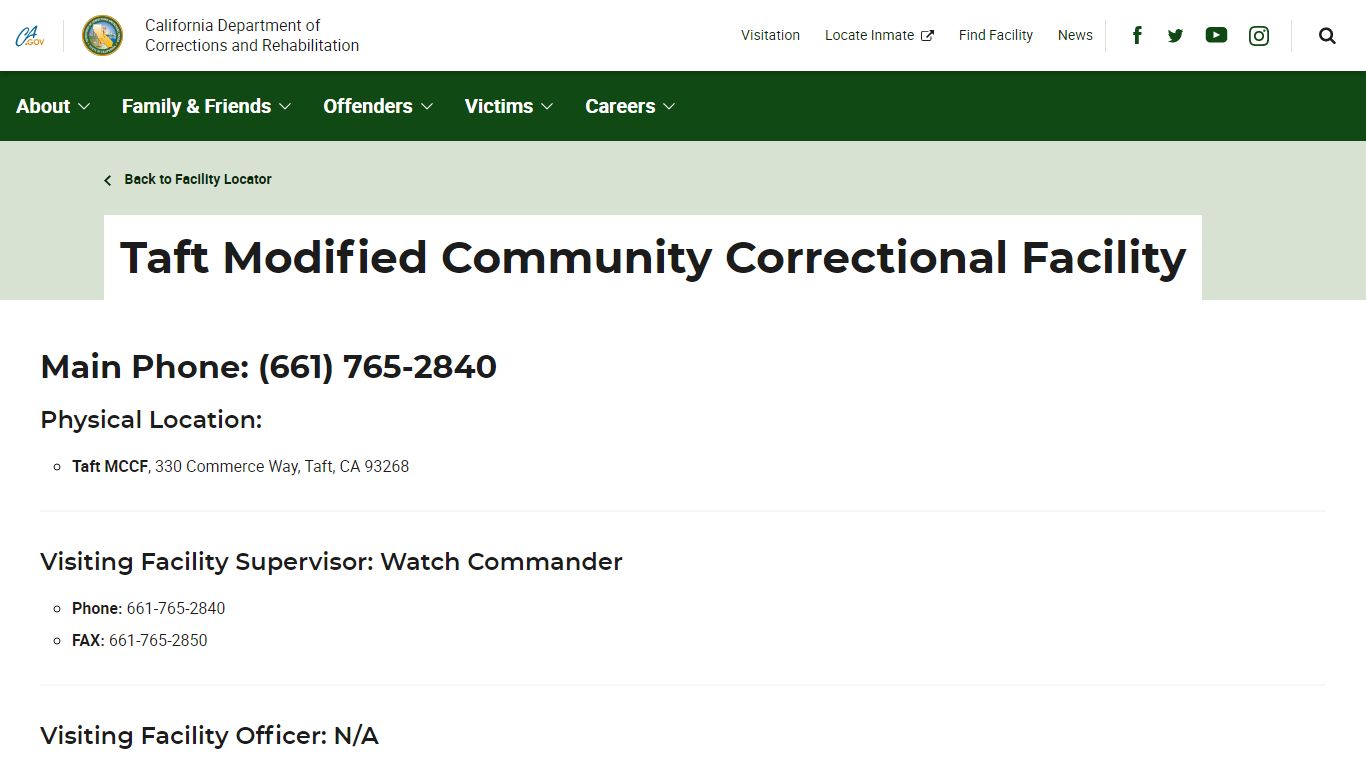 Taft Modified Community Correctional Facility - California Department ...